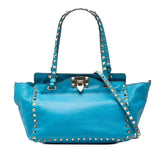 ヴァレンティノ ロックスタッズ ハンドバッグ ショルダーバッグ 2WAY ライトブルー レザー レディース VALENTINO 【中古】