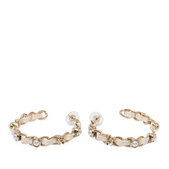 シャネル フープピアス ゴールド ホワイト メッキ レザー フェイクパール レディース CHANEL 【中古】