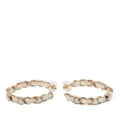 シャネル フープピアス ゴールド ホワイト メッキ レザー フェイクパール レディース CHANEL 【中古】