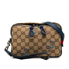 グッチ GGキャンバス スネーク刺繍 斜め掛け ショルダーバッグ 817771 ベージュ ネイビー キャンバス レザー レディース GUCCI 【中古】
