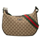グッチ GGキャンバス シェリーライン 斜め掛け ショルダーバッグ 122790 ベージュ ブラウン キャンバス レザー レディース GUCCI 中古