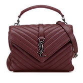 サンローラン YSLロゴ カレッジバッグ ハンドバッグ ショルダーバッグ 2WAY ワインレッド シルバー レザー レディース SAINT LAURENT 【中古】