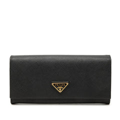 プラダ 三角ロゴプレート 二つ折り 長財布 1MH132 ブラック サフィアーノレザー レディース PRADA 中古