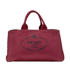 プラダ カナパL トートバッグ ハンドバッグ ボルドー ワインレッド キャンバス レディース PRADA 【中古】