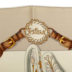 エルメス カレ90 Festival フェスティバル 祭典 スカーフ 大判スカーフ ブラウン系 シルク レディース HERMES 中古