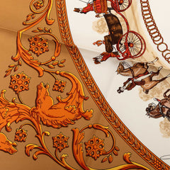 エルメス カレ90 LA PROMENADE DE LONGCHAMPS ロンシャンへの散歩 スカーフ ベージュ ホワイト シルク レディース HERMES 【中古】