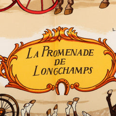 エルメス カレ90 LA PROMENADE DE LONGCHAMPS ロンシャンへの散歩 スカーフ ベージュ ホワイト シルク レディース HERMES 【中古】