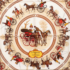 エルメス カレ90 LA PROMENADE DE LONGCHAMPS ロンシャンへの散歩 スカーフ ベージュ ホワイト シルク レディース HERMES 【中古】