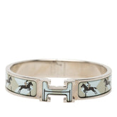 エルメス クリッククラックPM クリックH 騎馬 ホース バングル ベージュ シルバー ブルー メタル エナメル レディース HERMES 【中古】