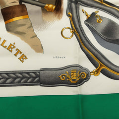 エルメス カレ90 ATTELAGE EN ARBALETE 馬車弓形連結 スカーフ グリーン マルチカラー シルク レディース HERMES 【中古】