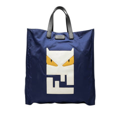 フェンディ バッグ バグズ モンスター FFロゴ トートバッグ ハンドバッグ 7VA245 ネイビー ナイロン レザー レディース FENDI 中古