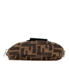 フェンディ ズッカ ミニ クロワッサン ハンドバッグ ポーチ 25673 ブラウン キャンバス レザー レディース FENDI 【中古】