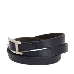 エルメス アピ3 ロング ブレスレット チョーカー ブラック シルバー レザー メタル メンズ HERMES 【中古】