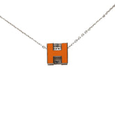 エルメス カージュドアッシュ Hキューブ ペンダント ネックレス シルバー オレンジ メタル レディース HERMES 【中古】