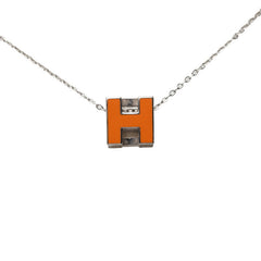 エルメス カージュドアッシュ Hキューブ ペンダント ネックレス シルバー オレンジ メタル レディース HERMES 【中古】
