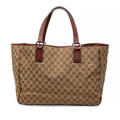 グッチ GGキャンバス トートバッグ ショルダーバッグ 113022 ベージュ ワインレッド キャンバス レザー レディース GUCCI 中古
