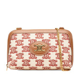 セリーヌ トリオンフ チェーン ショルダーバッグ ベージュ ブラウン キャンバス レザー レディース CELINE 【中古】