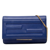 フェンディ FFロゴ 斜め掛け チェーン ウォレット ショルダーバッグ フラップ 8M0346 ブルー レザー レディース FENDI 【中古】