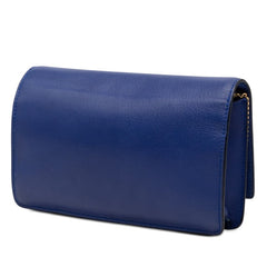 フェンディ FFロゴ 斜め掛け チェーン ウォレット ショルダーバッグ フラップ 8M0346 ブルー レザー レディース FENDI 【中古】