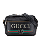 グッチ ロゴプリント 斜め掛け ショルダーバッグ 523589 ブラック レザー レディース GUCCI 【中古】