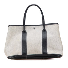 エルメス ガーデンパーティPM ハンドバッグ エクリュ ブラック トワルアッシュ レザー レディース HERMES 【中古】