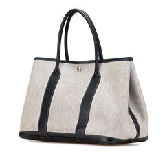 エルメス ガーデンパーティPM ハンドバッグ エクリュ ブラック トワルアッシュ レザー レディース HERMES 【中古】