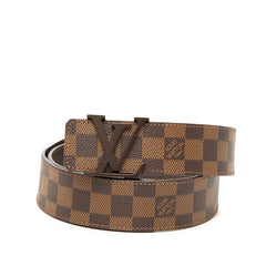 ルイ ヴィトン ダミエ サンチュール イニシアル ロゴ バックル ベルト M9807 ブラウン ベージュ PVC レザー メンズ LOUIS VUITTON 【中古】