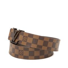 ルイ ヴィトン ダミエ サンチュール イニシアル ロゴ バックル ベルト M9807 ブラウン ベージュ PVC レザー メンズ LOUIS VUITTON 【中古】