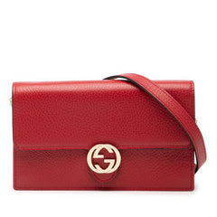 グッチ インターロッキングG 斜め掛け チェーンウォレット ショルダーバッグ 510314 レッド レザー レディース GUCCI 【中古】