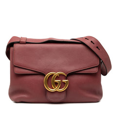 グッチ GGマーモント 斜め掛け ショルダーバッグ 401173 ピンク レッド系 レザー レディース GUCCI 中古