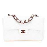 シャネル マトラッセ ココマーク ウッド チェーン ショルダーバッグ ホワイト ブラウン キャビアスキン レディース CHANEL 【中古】