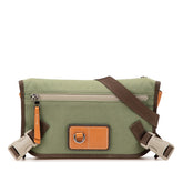 ロエベ アナグラム アイ ネイチャー 斜め掛け ショルダーバッグ メッセンジャーバッグ カーキグリーン グリーン キャンバス レザー レディース LOEWE 【中古】