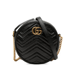 グッチ GGマーモント 斜め掛け チェーン ショルダーバッグ ラウンド 550154 ブラック レザー レディース GUCCI 中古