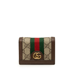 グッチ オフィディア GGスプリーム 二つ折り財布 523155 ベージュ ブラウン PVC レザー レディース GUCCI 【中古】