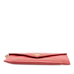 プラダ ロゴ レター型 フラットポーチ 小物入れ 1MF002 レッド レザー レディース PRADA 【中古】