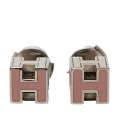 エルメス カージュドアッシュ Hキューブ ロゴ スタッドピアス シルバー ピンク メタル レディース HERMES 【中古】