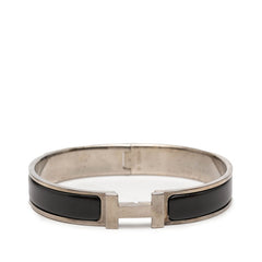 エルメス クリックH TGM Hロゴ エナメルブレスレット バングル ブラック シルバー メタル レディース HERMES 【中古】