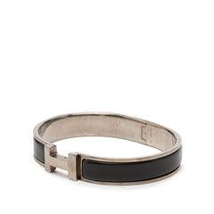 エルメス クリックH TGM Hロゴ エナメルブレスレット バングル ブラック シルバー メタル レディース HERMES 【中古】