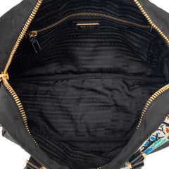 プラダ 三角ロゴプレート ベネチア ハンドバッグ ブラック マルチカラー ナイロン レザー レディース PRADA 【中古】