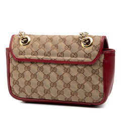 グッチ GGキャンバス GGマーモント チェーン ショルダーバッグ 446744 ベージュ レッド キャンバス レザー レディース GUCCI 【中古】