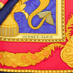 エルメス カレ90 LES BISSONE DE VENISE ヴェニスの船祭り スカーフ レッド ブルー シルク レディース HERMES 【中古】