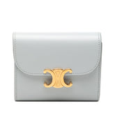 セリーヌ トリオンフ フラップウォレット 三つ折り財布 コンパクトウォレット アイスブルー レザー レディース CELINE 【中古】