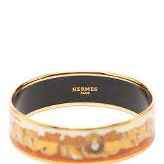 エルメス エマイユGM 七宝焼き ライオン バングル ゴールド ブラウン系 メッキ レディース HERMES 【中古】