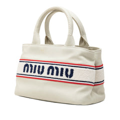 ミュウミュウ ロゴ ハンドバッグ ショルダーバッグ 2WAY ホワイト ブルー レッド キャンバス レディース MIUMIU 【中古】