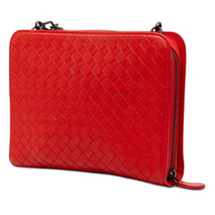 ボッテガヴェネタ イントレチャート 斜めかけ チェーン ショルダーバッグ レッド レザー レディース BOTTEGAVENETA 【中古】
