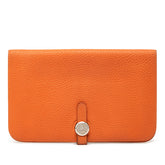エルメス ドゴンGM 長財布 オレンジ トゴ レディース HERMES 【中古】