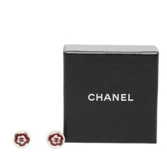 シャネル ココマーク カメリア ラウンド スタッドピアス 04S刻印 レッド系 シルバー 樹脂系 メタル レディース CHANEL 中古