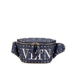 ヴァレンティノ VLTN ロックスタッズ ウエストバッグ ボディバッグ Size:95 ネイビー レザー メンズ VALENTINO 【中古】