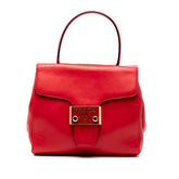 プラダ ロゴプレート ハンドバッグ レッド レザー レディース PRADA 【中古】
