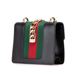グッチ シェリーライン シルヴィ スモール 斜め掛け チェーン ショルダーバッグ 431666 ブラック レザー レディース GUCCI 【中古】